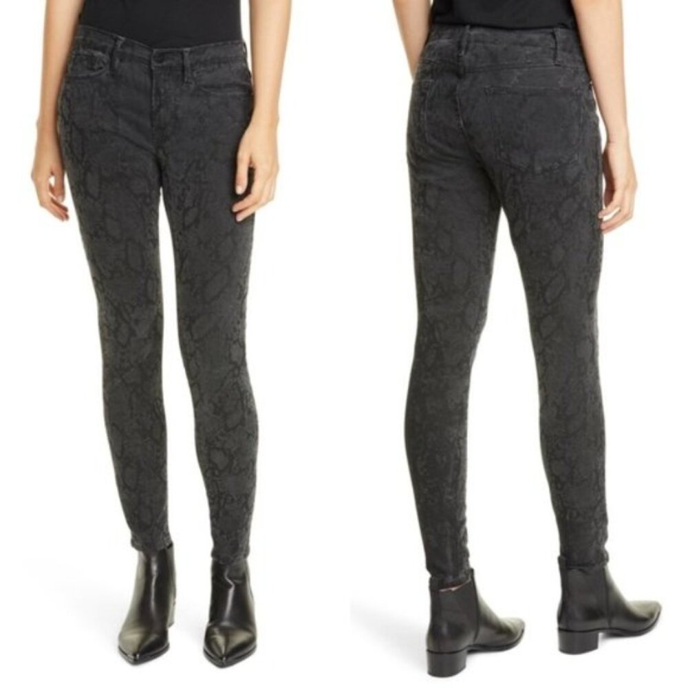 FRAME Skinny Mid-Rise Crop Python Print Jeans